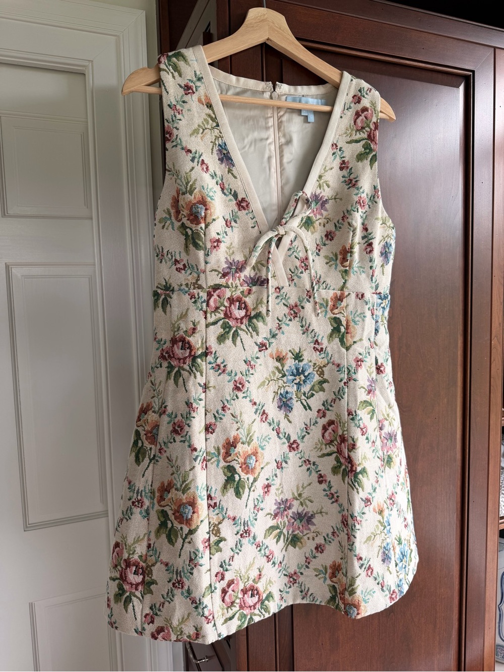 Hill House Cream Floral Mini Dress with Multicolor Embroidery